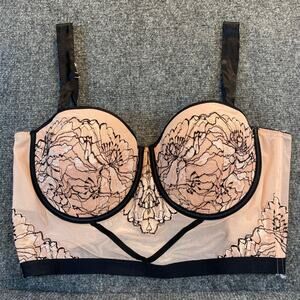 Auden Padded Mesh Lace Underwire Bustier Bralette Bra Ice Rose Size Large Sexy